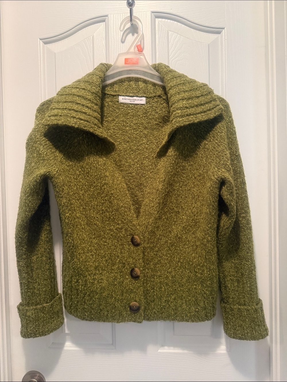 Jones New York Olive Green Button-Front Wool Blend Cardigan